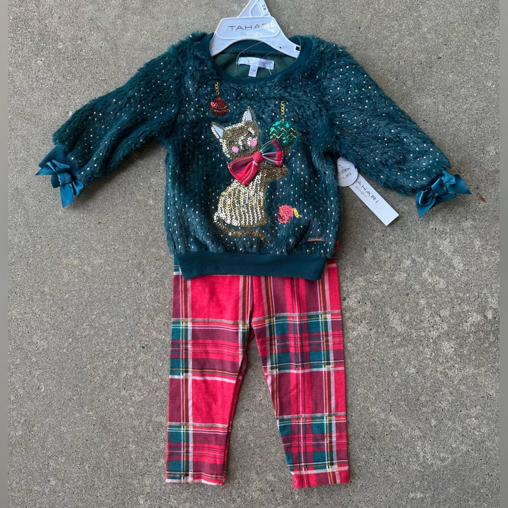 NWT Tahari 2 Piece Set Holiday Cat : 12months
